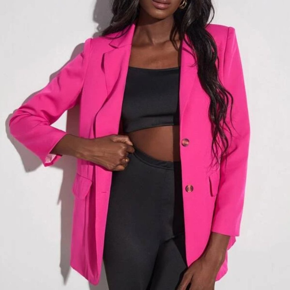 Glamorous semi oversized Button Front Blazer NEON PINK - Picture 1 of 8